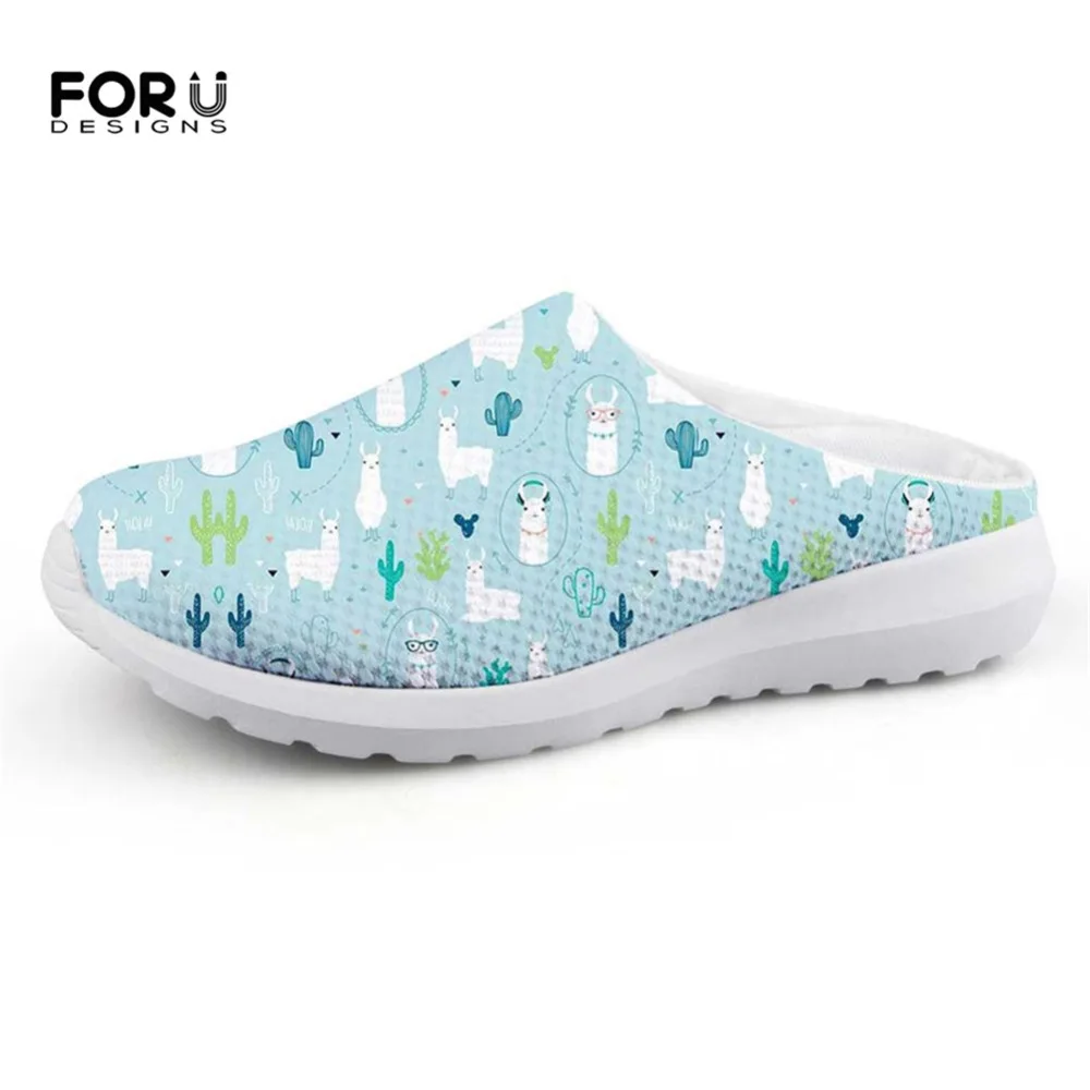 

FORUDESIGNS Cute Cartoon Animal 3D Alpaca Prints Fashion Woman Sandals Flats Casual Summer Women's Comfortable Home Slippers