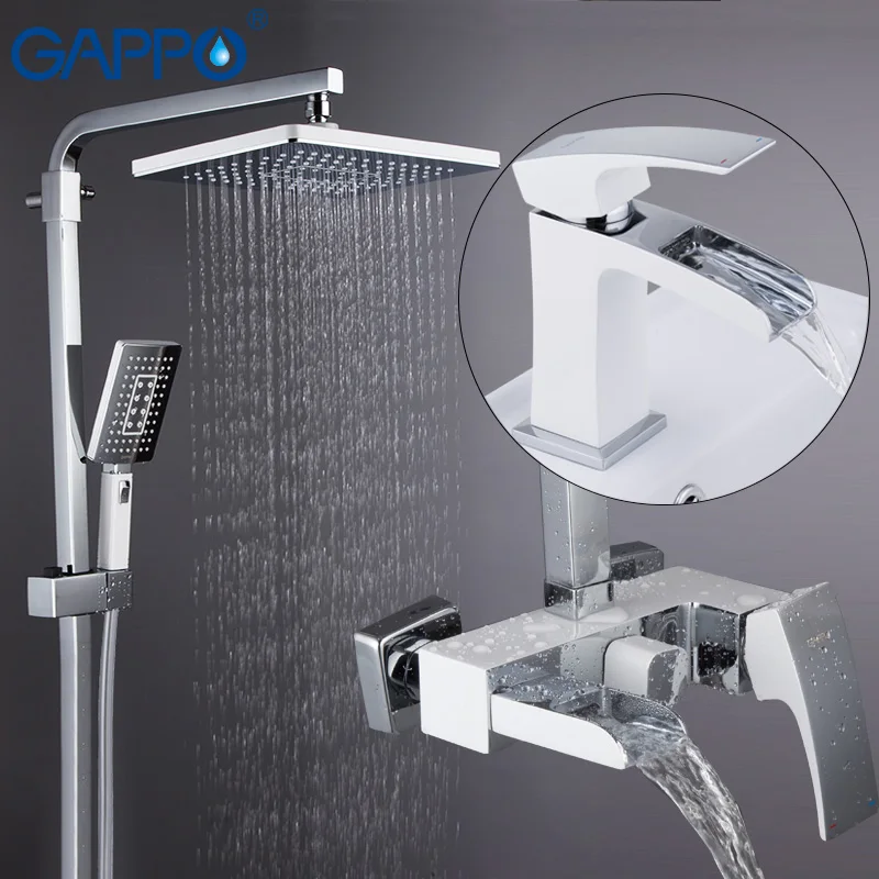 GAPPO shower system basin faucet chrome and white wall mounted shower sets deck mounted basin sink faucet brass sets