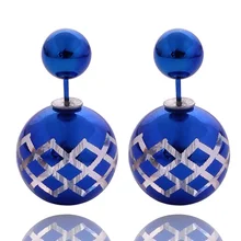 11 Colors European Style Boutique Lattice Pattern Candy Color Double Side Personality Temperament Wild Pearl Earrings For Women