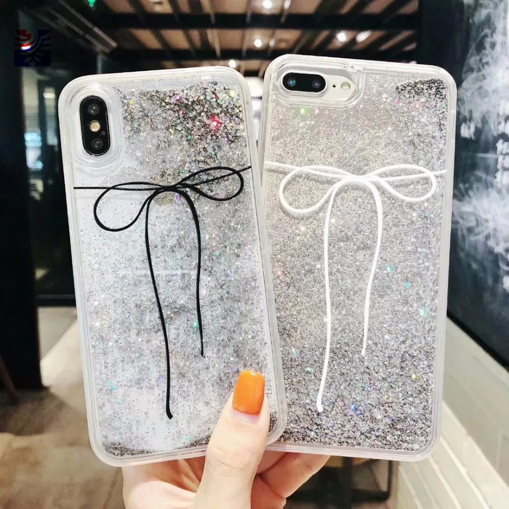 PEEPING luxury quicksand Glitter Bow snowflake phone case  Fashion for iPhone 6 6s 7 8 Plus X XR XS MAX silicone soft case01