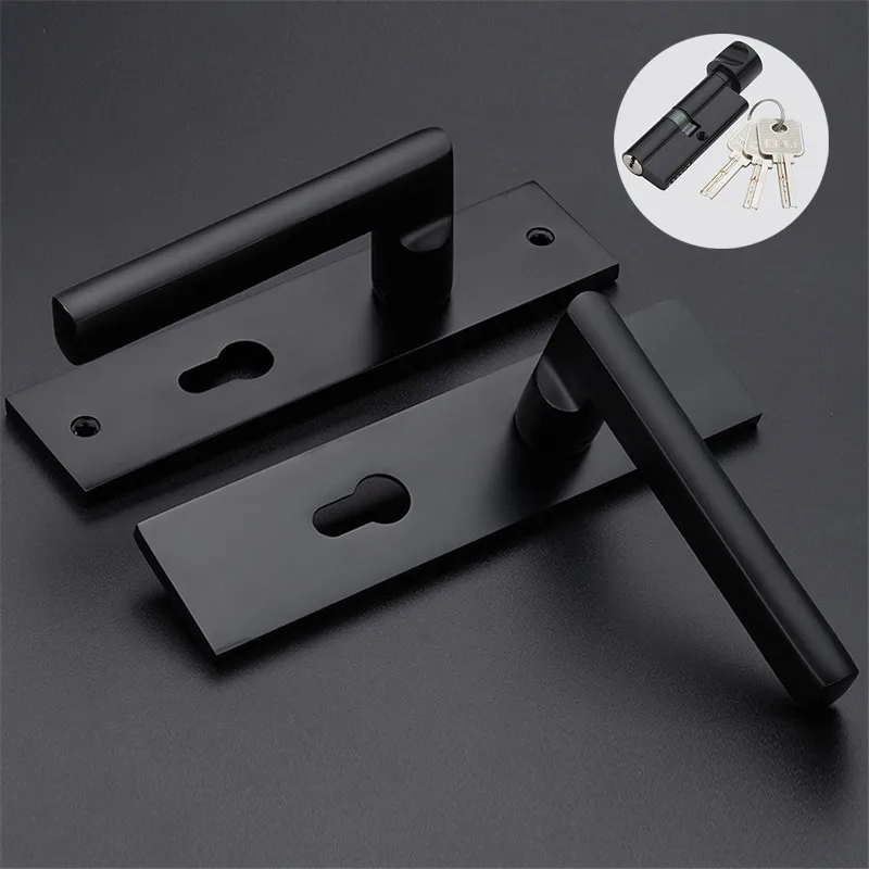 1 комплект ультралёгкие Black Space алюминиевая дверная ручка и замок с ключами рукоятки рычага простой европейский одноцветное Lockset ручки для