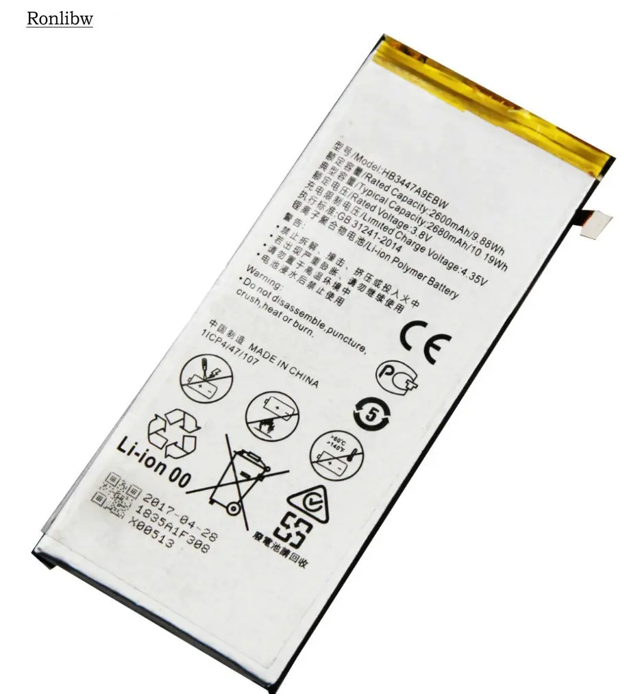 Ronlibw 2600 mAh/9.88Wh Замена батареи HB3447A9EBW для Huawei P8 P 8 батарея сотового телефона |