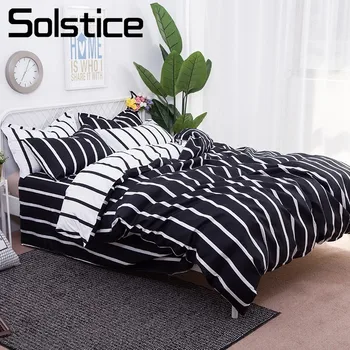 

Solstice Home Textile White Black Stripe Bed Linen Brief Nordic Bedding Sets Boys Teen Kids Duvet Cover Pillowcase Bed Sheet 3/4