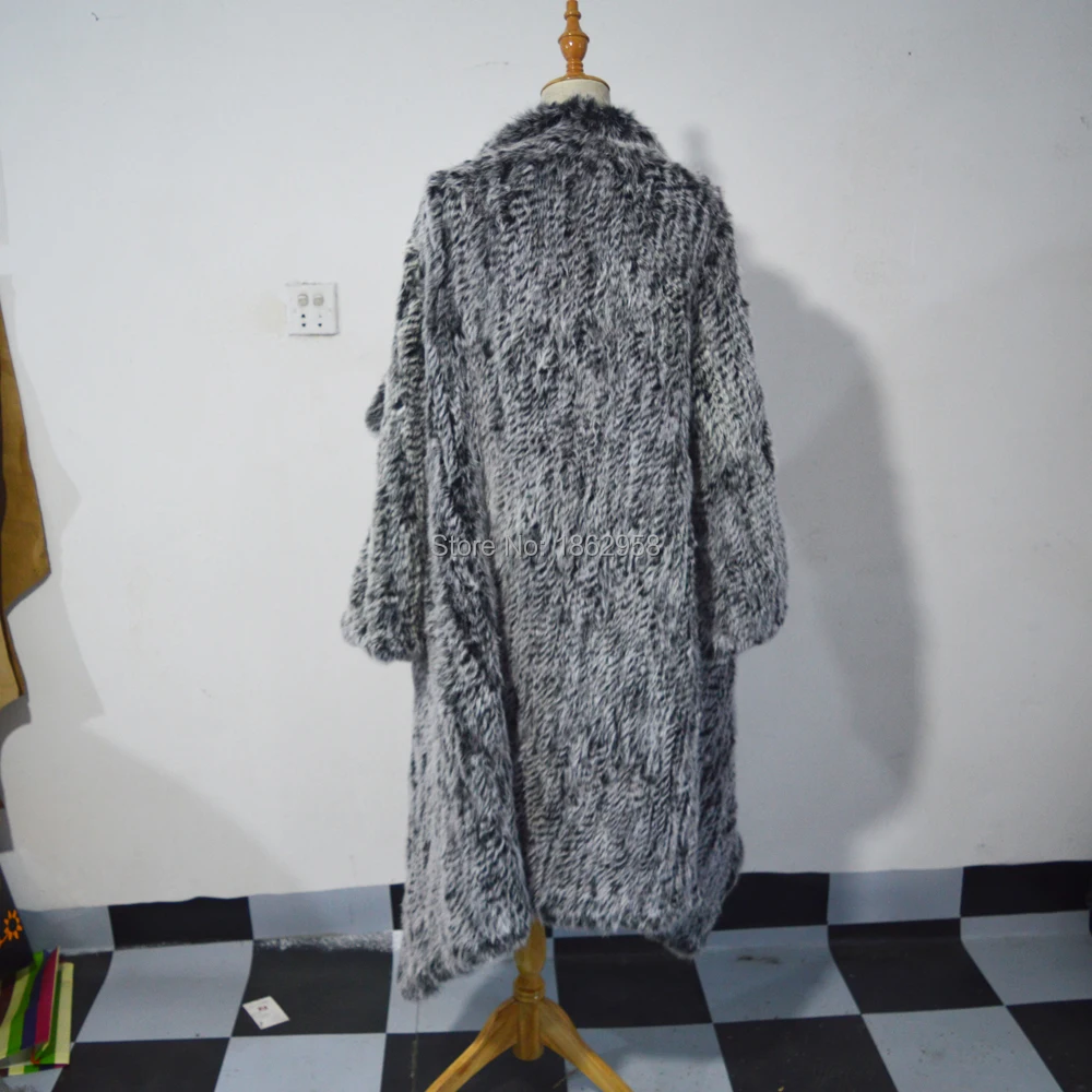 SJ459-03 105 см Высокое качество Толстая вязаная черная зимняя женская куртка из кроличьего меха