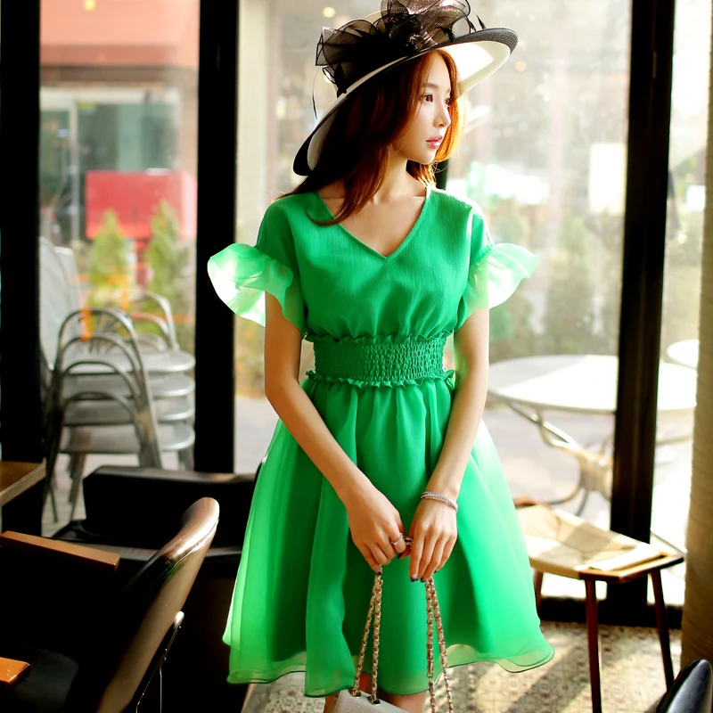 Original 2016 Brand Vestidos Plus Size Elegant Elastic High Waist Flare Sleeve Women Summer