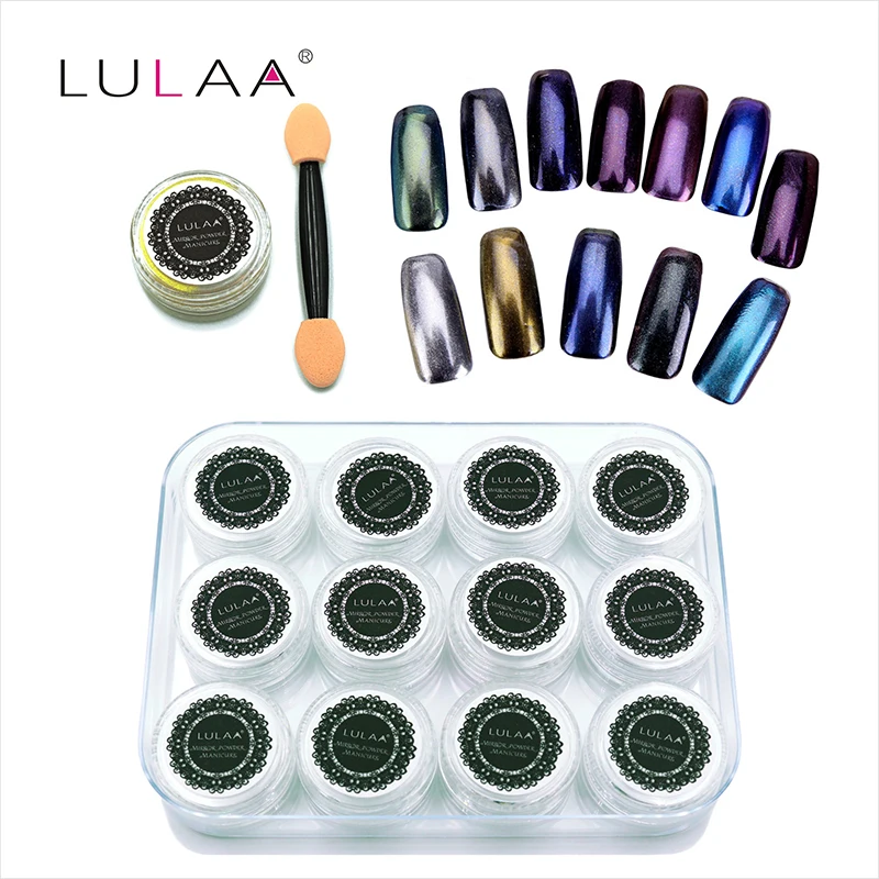 1g*12pc nail polish Shinning Chrome Magic Mirror Powder Metal Nail Art