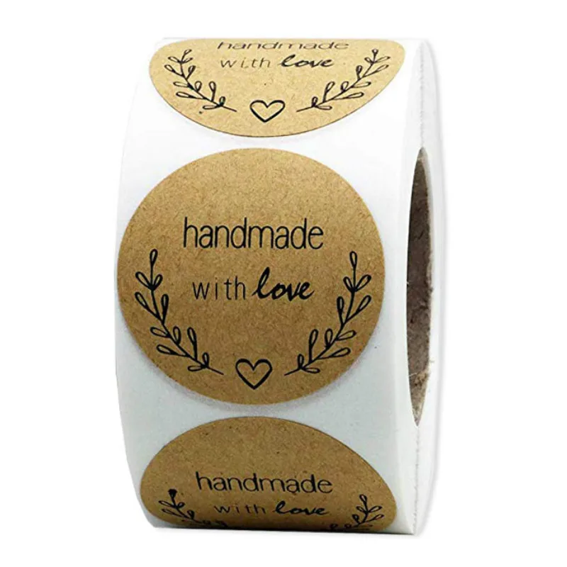 

Natural Kraft round handmade with love Stickers labels scrapbooking stickers for Package stationery sticker 500 Labels/roll