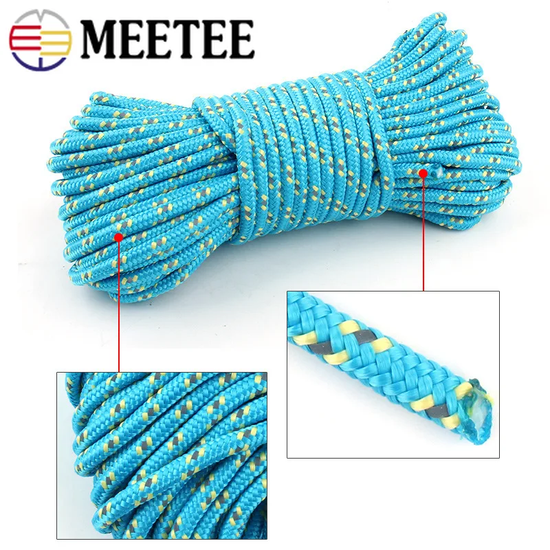 

Meetee 1pc=20meters 5mm Bold Reflective Cords Outdoor Tent Fixing Rope DIY Clothesline Ground Nail Windproof Drawstring Fitting