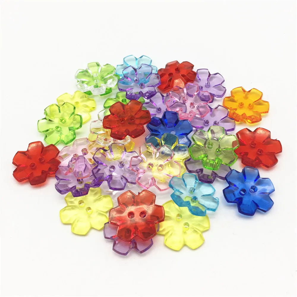 100pcs 22mm Mixed Crystal Acrylic Flower Buttons Sewing 2 Holes Fashion