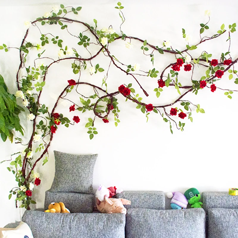 artificial flowers home decor Silk Roses vines artificial rose flowers garland Wedding Decor Hanging Garland Decorative rattans