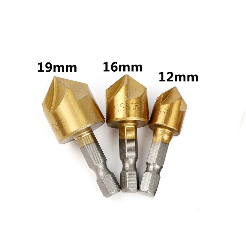 Round shank 5 Flute HSS Hard Metals natural color Five Edge Chamfer Chamfering End Mill Cutter Countersink Drill Bit