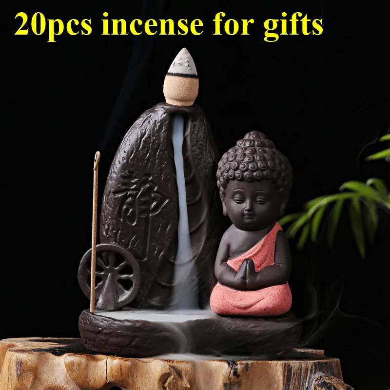 

Anonymity 20Pc Incense Cones+ Burner The Little Monk Censer Backflow Incense Cones Burner Incense Stick Burner Water Wheel