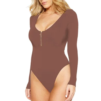 

Women Bodysuit Female Body Feminino Women Fall long sleeves Jumpsuit O-neck Zipper Sexy Tunic Suit S-3XL
