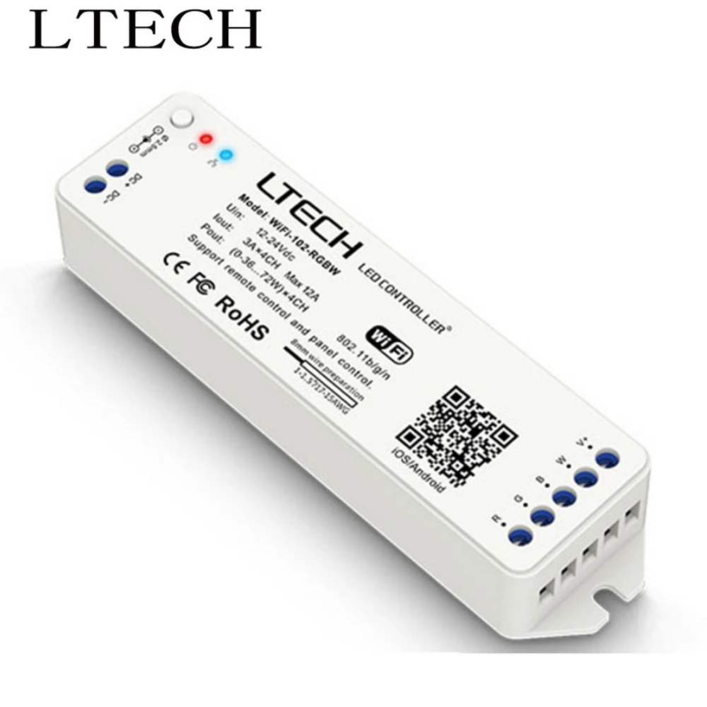 

LTECH Wifi Led Controller WiFi-102-RGBW 2.4GHz DC12-24V Input 3A*4CH Output For CT Led Strip Lights