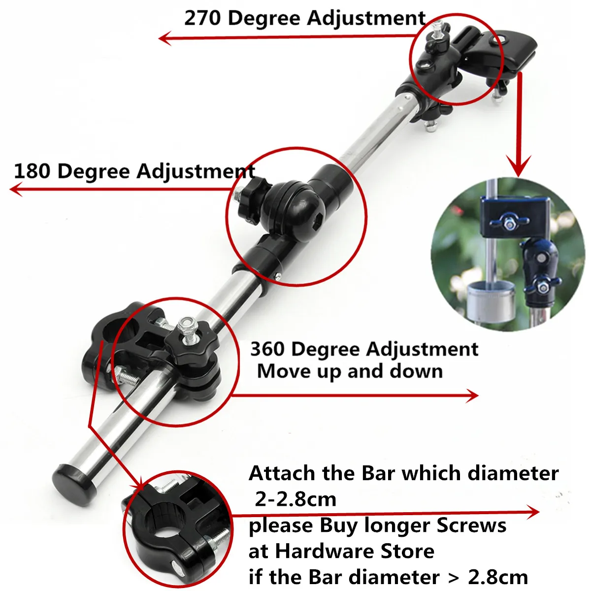 Umbrella Stand Baby Car Supporter Connector Holder Pipe Bar Attachment Clamp Wheelchair Scooter