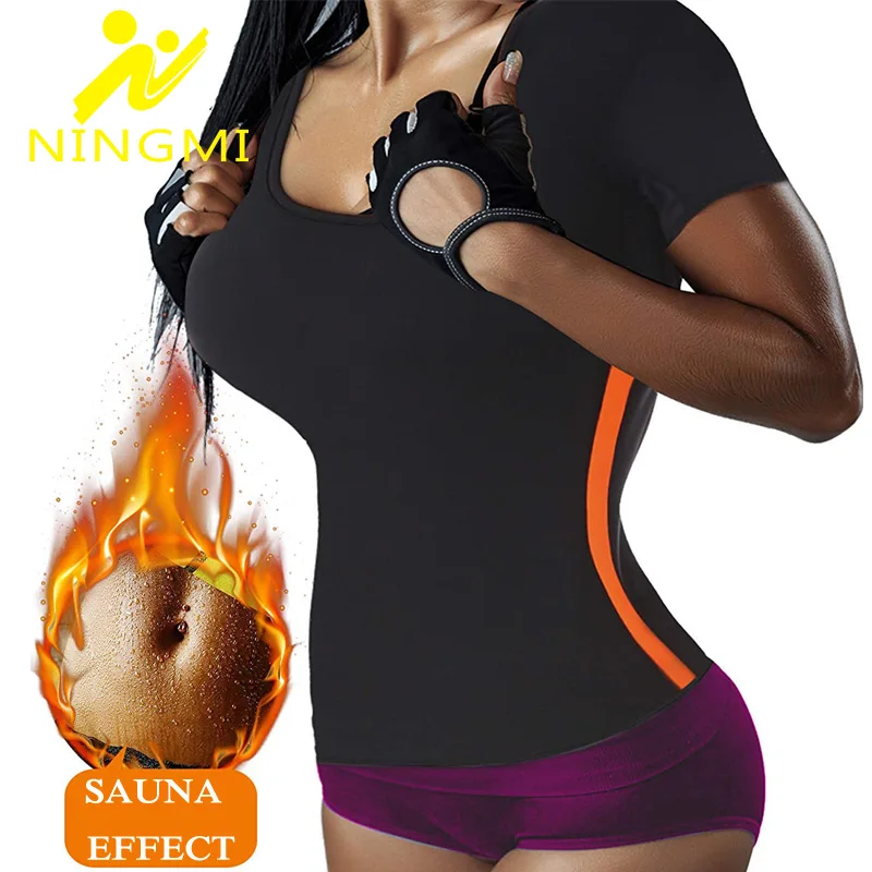

NINGMI Slim Waist Trainer for Women Shirt Neoprene Sauna Body Shaper Tank Top Slimming Belt Cincher Faja Shapewear Corset Blouse