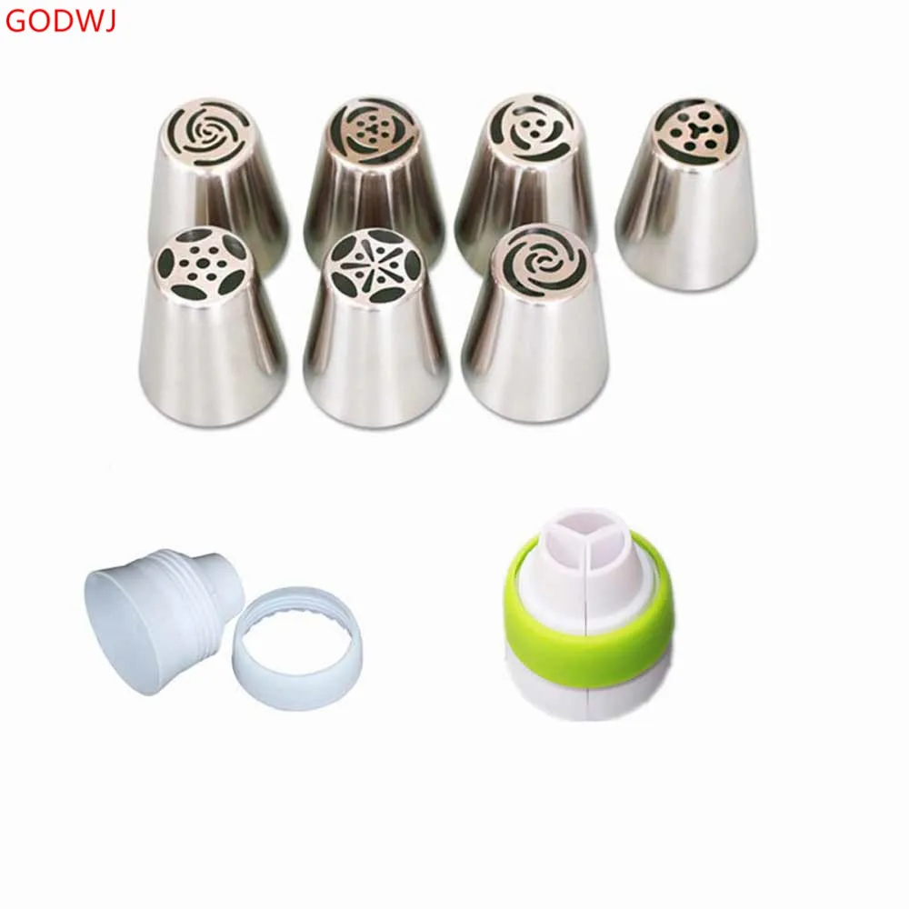 

GOWDJ 8pcs Set Russian Stainless Steel Icing Piping Nozzles Set Flower Cream Pastry Tips Nozzles Cupcake Cake Decorating Tools