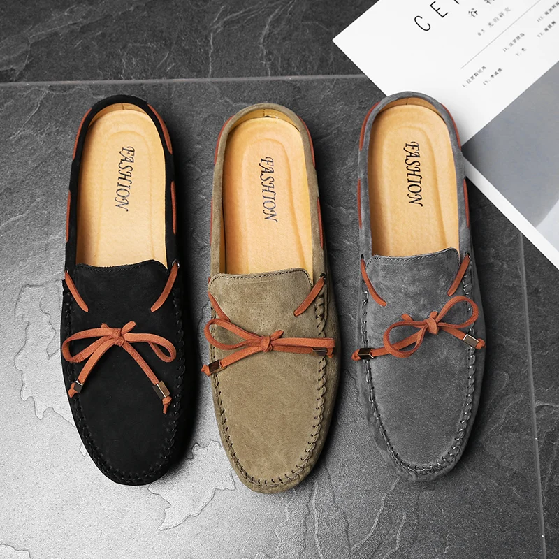 Тапочки из натуральной кожи мужские туфли сандалии для мужчин Лоферы дизайнерские шлепанцы модная пляжная обувь