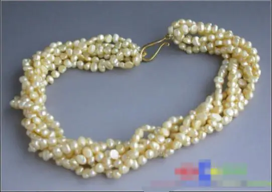 

FREE SHIPPING>>>@@ > Hot sale new Style >>>>>6strands 19" 7mm yellow baroque Freshwater cultured pearl necklace