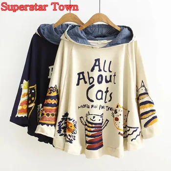 

Cat Hoody Sweatshirt Sweet Lolita Coat Harajuku Cute Batwing Sleeve Women Hoodie Casual Japan Kawaii Cloak Clothes