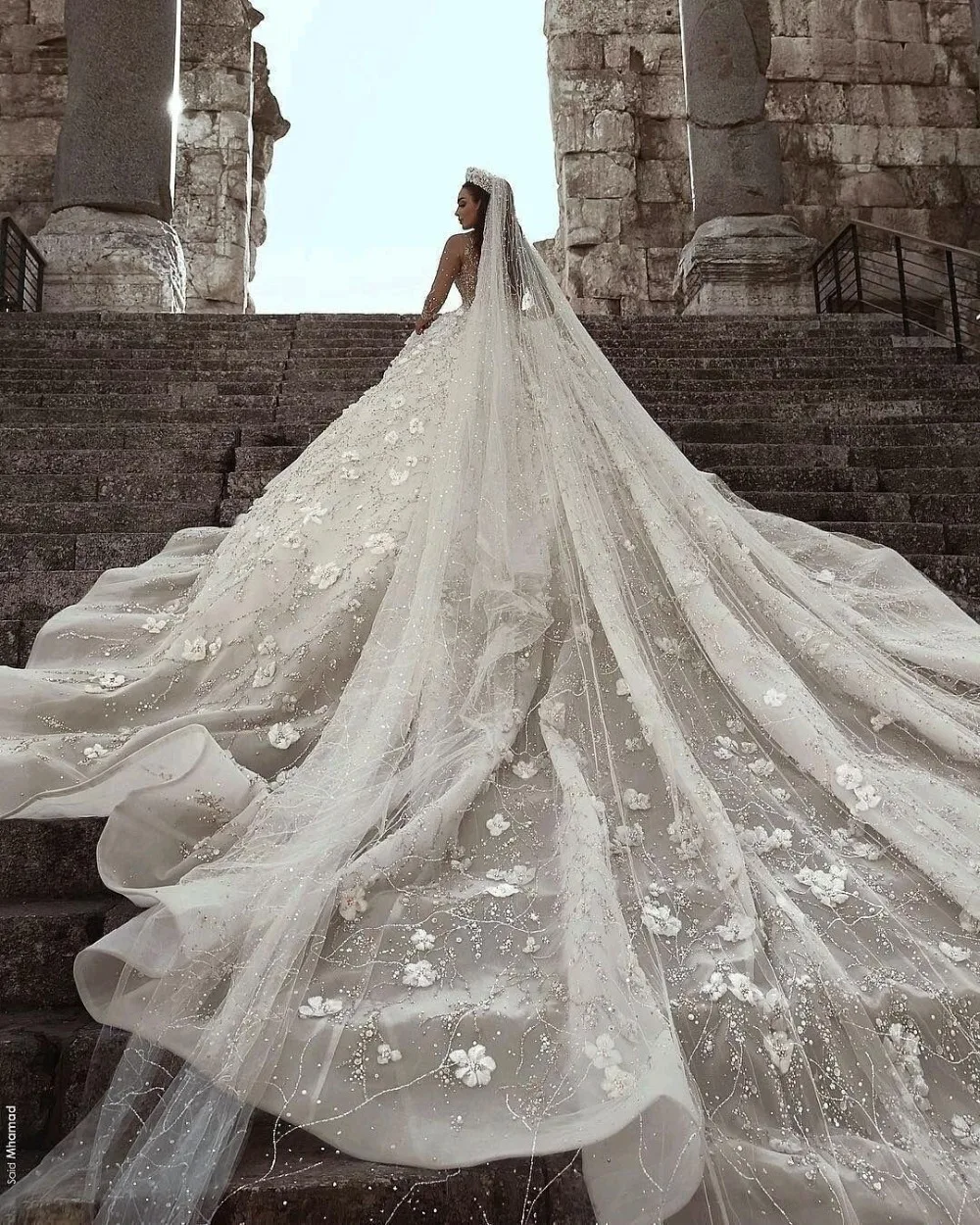 Cathedral Wedding Veils Luxury Arabic Beaded Stones Bridal Veils