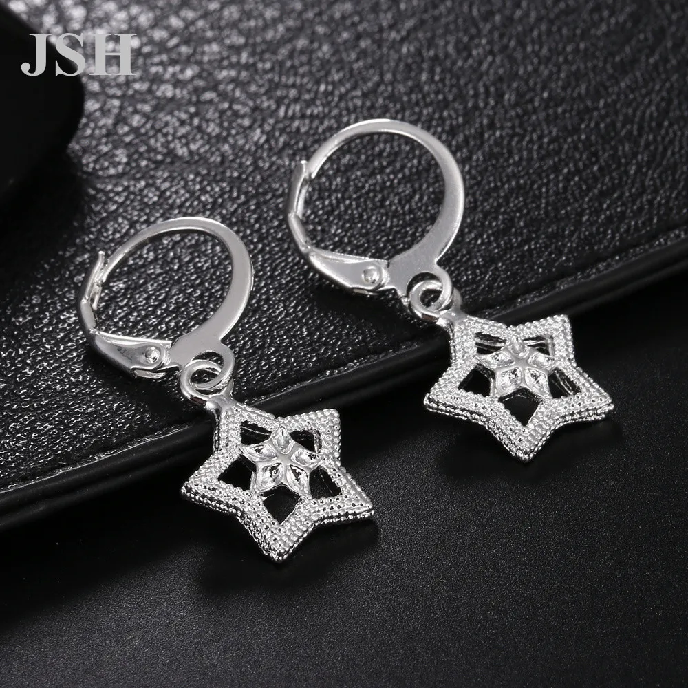 

wholesale , For Lady women silver color earrings star charms wedding hook CUTE Bohemia fashion classic jewelry LE044