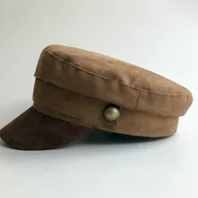 Замшевая кожаная военная шляпа для мужчин и женщин с плоским верхом армейская Кепка на заказ онлайн знаменитостей Британский стиль коричневый берет для мужчин и женщин