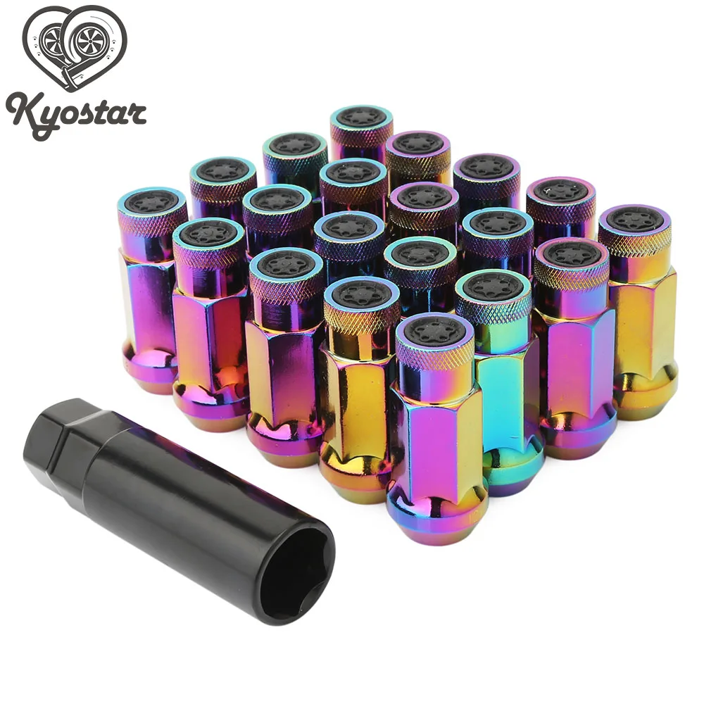 Neo Chrome Wheel Lug Nuts 20pcs M12x1.5 Rainbow Racing Steel Lock Lug