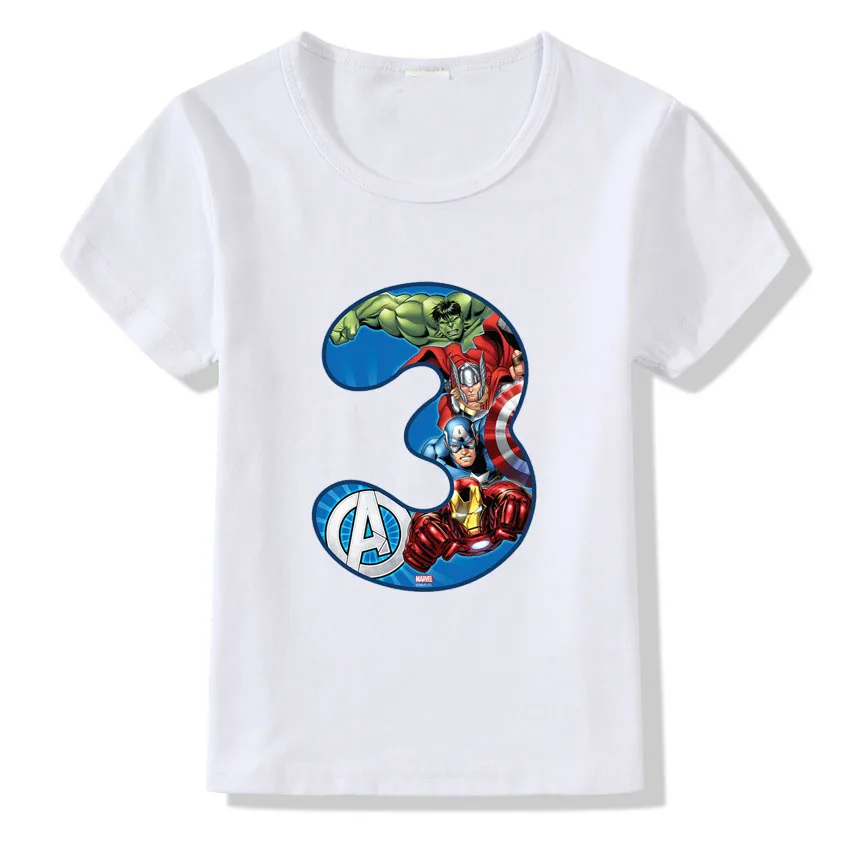 Модная футболка с арабскими цифрами от 1 до 9 лет детские летние топы в стиле «Мстители Харадзюку» для мальчиков и девочек, футболка с круглым вырезом