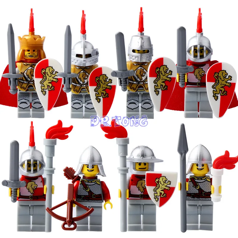DR TONG Medieval Castle Knight Figures Red Lion with Weapons Single Sale Building Blocks Figure Bricks