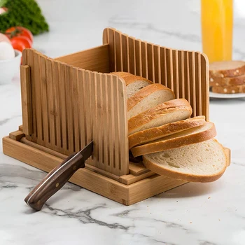 

Bamboo Bread Slicer Cutting Guide - Wood Bread Cutter For Homemade Bread, Loaf Cakes, Bagels Foldable And Compact With Crumbs