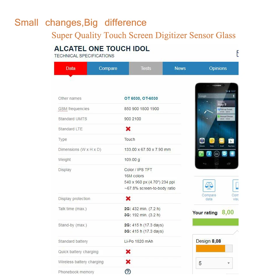 Для Alcatel One Touch idol 6030 6030d 6030x 6030a ot6030 OT-6030 сенсорный экран Сенсорная панель сенсор дигитайзер Переднее стекло без ЖК-дисплея