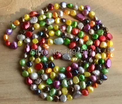 

Wholesale Pearl Jewelry , Multicolor Long 48 Inches 6-9mm Baroque Shape Genuine Freshwater Pearl Necklace - New Free Shipping.