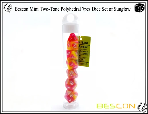 Bescon мини Gemini двухцветные многогранные игральные кости РПГ набор 10 мм, маленький мини РПГ ролевые игры игральные кости D4-D20 в трубке, цвет Sunglow