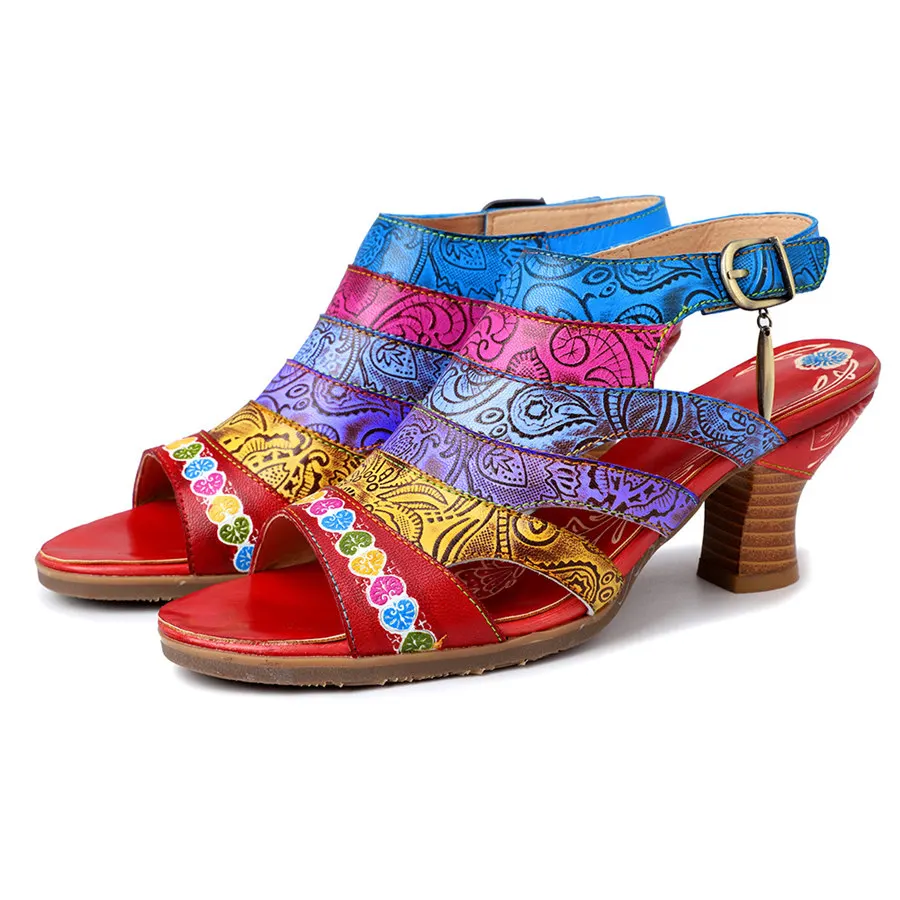 Женские сандалии из натуральной кожи в богемном стиле; летние туфли-оксфорды; женские римские сандалии; женские туфли-оксфорды на высоком каблуке; - Цвет: red