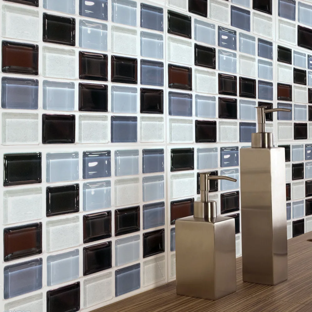 6Pcs/set Mosaic 3D Sticker Black Gray PVC Self-adhesive Bathroom Kitchen Tiles Waterproof Wall Stair Tile Stickers Decoration