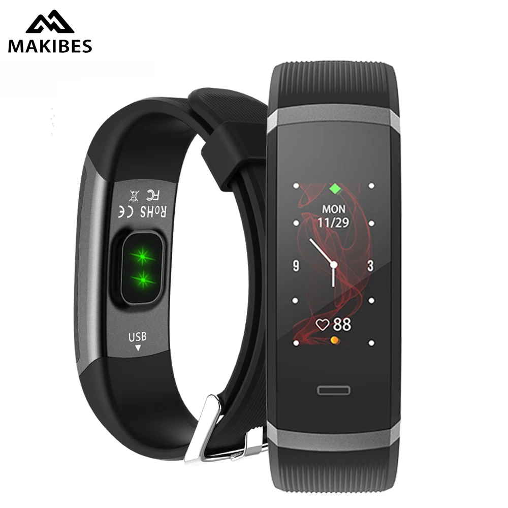 

Makibes HR3 Bluetooth 4.0 Wristband Men Women Color Screen Bracelet Continuous Heart Rate Monitor Health Fitness Smart Band 2018