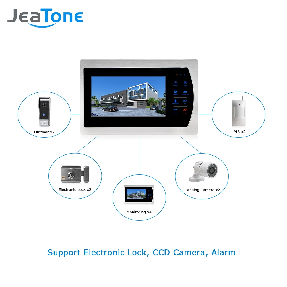 Jeatone 10" TFT Display wired Video doorbell Door Phone Intercom &3.7mm Lens Touch Key Outdoor Camera For Home Security