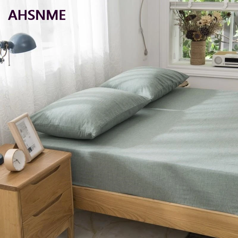 AHSNME 100% Cotton sheets Super Soft parure de lit Cool Summer Simple Army Green Fitted Sheet 90x200/120x200/180x200cm 4