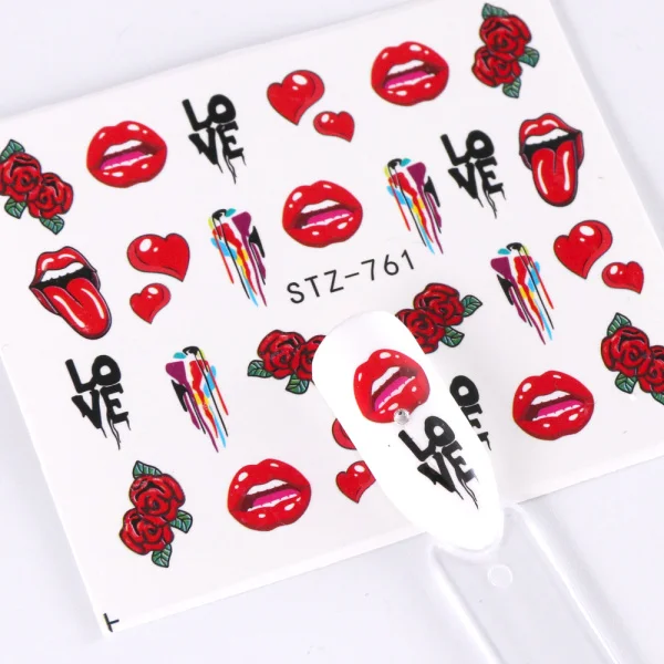 1 шт сексуальные наклейки с красными губами для ногтей, клеящиеся слайдеры, крутые женские наклейки для маникюра, мультяшная Роза, сделай сам, Декор, LESTZ756-763-1 - Цвет: STZ761