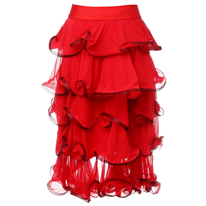Новая красная танцевальная юбка для женщин/женская многослойная пасадобль юбка профессиональная фламенко Ковбойское платье для латиноамериканских танцев юбка VDB175