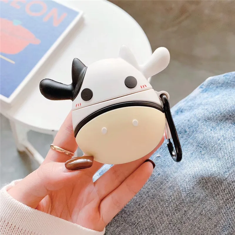Чехол для AirPods 2 симпатичный чехол с 3D рисунком коровы наушников Apple Airpods мягкий