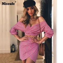 Plaid Chiffon font b Dress b font Women 2 Pieces Bandage Strap Half Sleeve Casual Women
