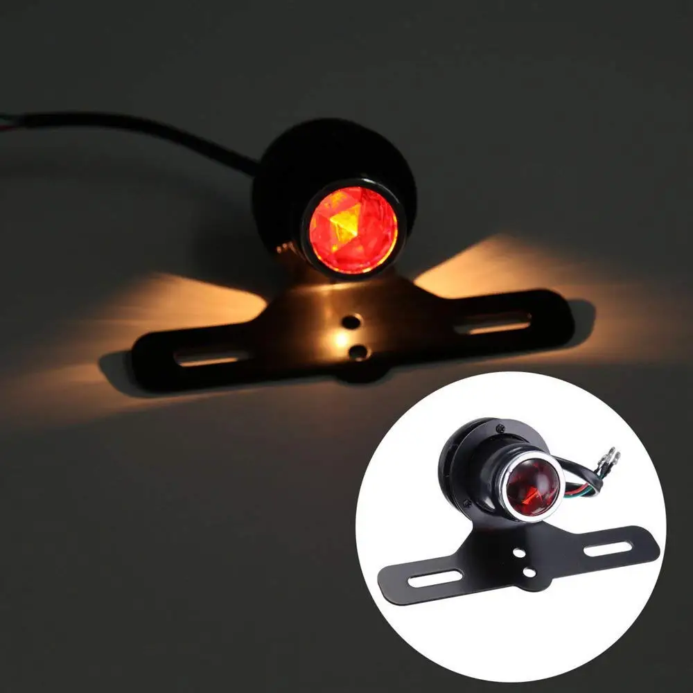 

1 Pair Motorcycle Red Tail Brake Light License for Harley Bobber Chopper Cafe Recer
