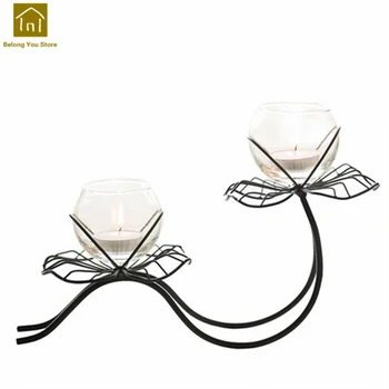 

Glass Candle Holder Stick Wedding Candlestick Home Iron Candle Stand Table Candelabra Lanterne Bougie Table Decoration WKL024