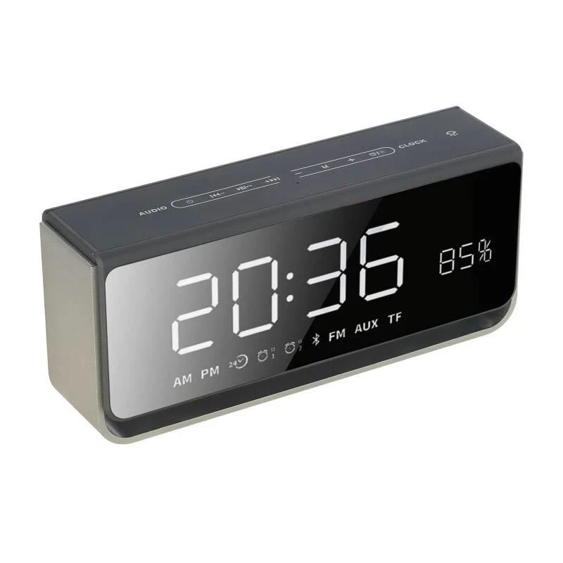 

Portable Bluetooth Wireless Speaker Support FM Card Mirror Alarm Clock Light Speaker IJS998