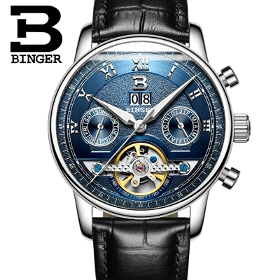 Швейцарские BINGER часы мужские люксовый бренд Tourbillon несколько функций водонепроницаемые Механические Мужские наручные часы B-8603M-6 - Цвет: Item 12