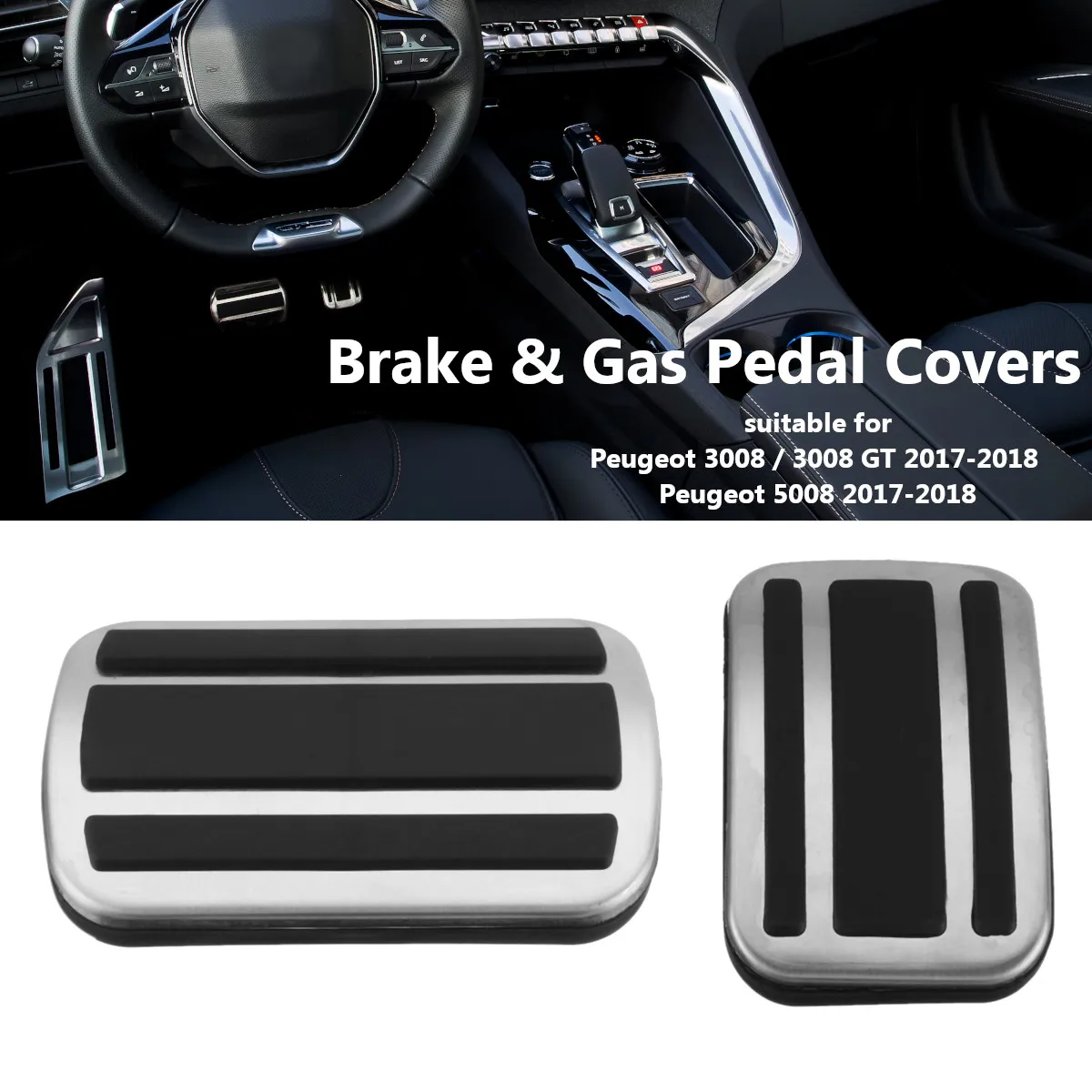 

2Pcs Car Gas Brake Non-Slip Pedal Cover Steel Accelerator No Drill Mat for Peugeot 3008 GT 5008 2017 2018