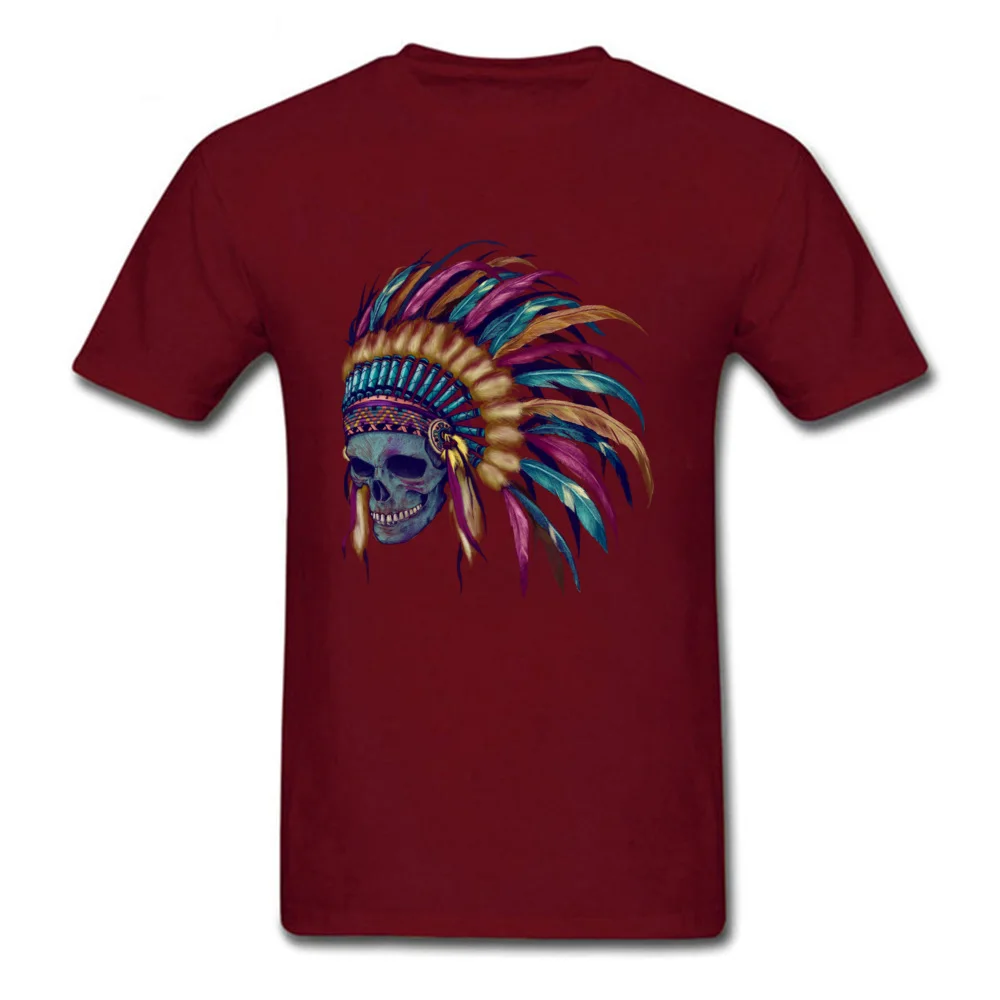 Native Skull Headdress Tops & Tees Wholesale Crewneck Birthday Short Sleeve Cotton Men T Shirts Normal Tops Tees Native Skull Headdress maroon