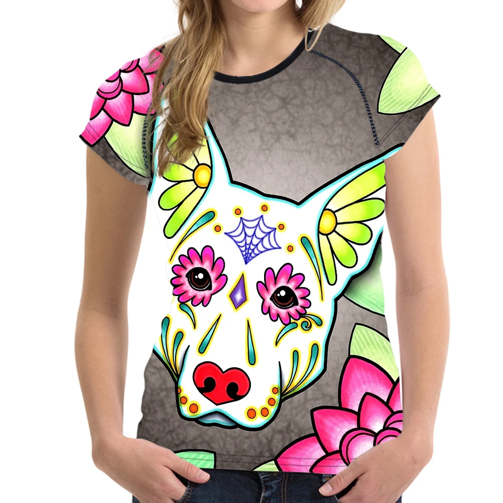 NoisyDesigns Kawaii 3D Собака Французский бульдог печатные женщин футболки День мертвых